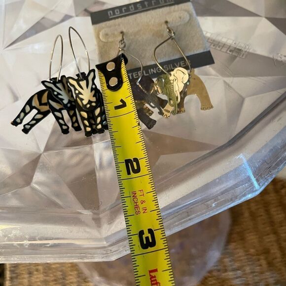 Sterling Silver 3D Elephant and Zebra Hoop Earrings - Picture 14 of 15